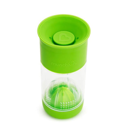 The Miracle 360 Fruit Infuser Cup combines a leak-proof top and 360 drinkable edge with a natural way to flavour your child's water. Simply add your child's favourite fruit like strawberries, oranges, or blueberries into the fruit basket, twist it into the bottom, then fill the cup with water. The twist-on fruit extractor breaks up the fruit allowing it to infuse into the water and make a fun flavourful drink!