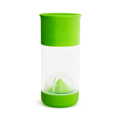 The Miracle 360 Fruit Infuser Cup combines a leak-proof top and 360 drinkable edge with a natural way to flavour your child's water. Simply add your child's favourite fruit like strawberries, oranges, or blueberries into the fruit basket, twist it into the bottom, then fill the cup with water. The twist-on fruit extractor breaks up the fruit allowing it to infuse into the water and make a fun flavourful drink! Bye, bye juice! Hello, healthy water!